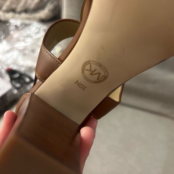 Michael Kors Berkley Mid Sandals Luggage Brown Size 10 M Stacked Heel Zipper - Picture 8 of 8